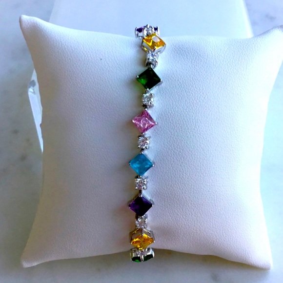 Sterling Silver 7” Multi Color CZ Bracelet - Picture 12 of 17